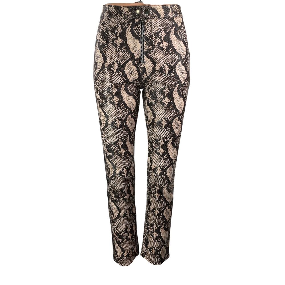 Urban Outfitters Women's Beige Snakeskin Animal Print Straight Trousers Pants 0
